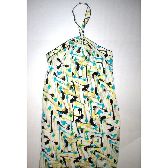 New Womens NWT $328 Dress 8 Worth Black Designer Silk White Blue Yellow Halter - Picture 1 of 6